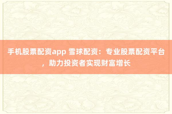 手机股票配资app 雪球配资：专业股票配资平台，助力投资者实现财富增长